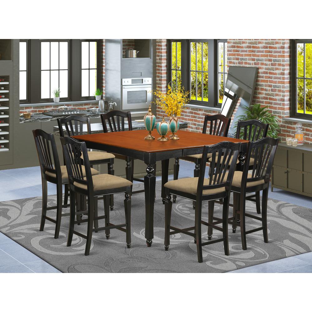 CHEL9-BLK-C 9 PC counter height set- Square pub Table and 8 Kitchen counter Chairs. Picture 2