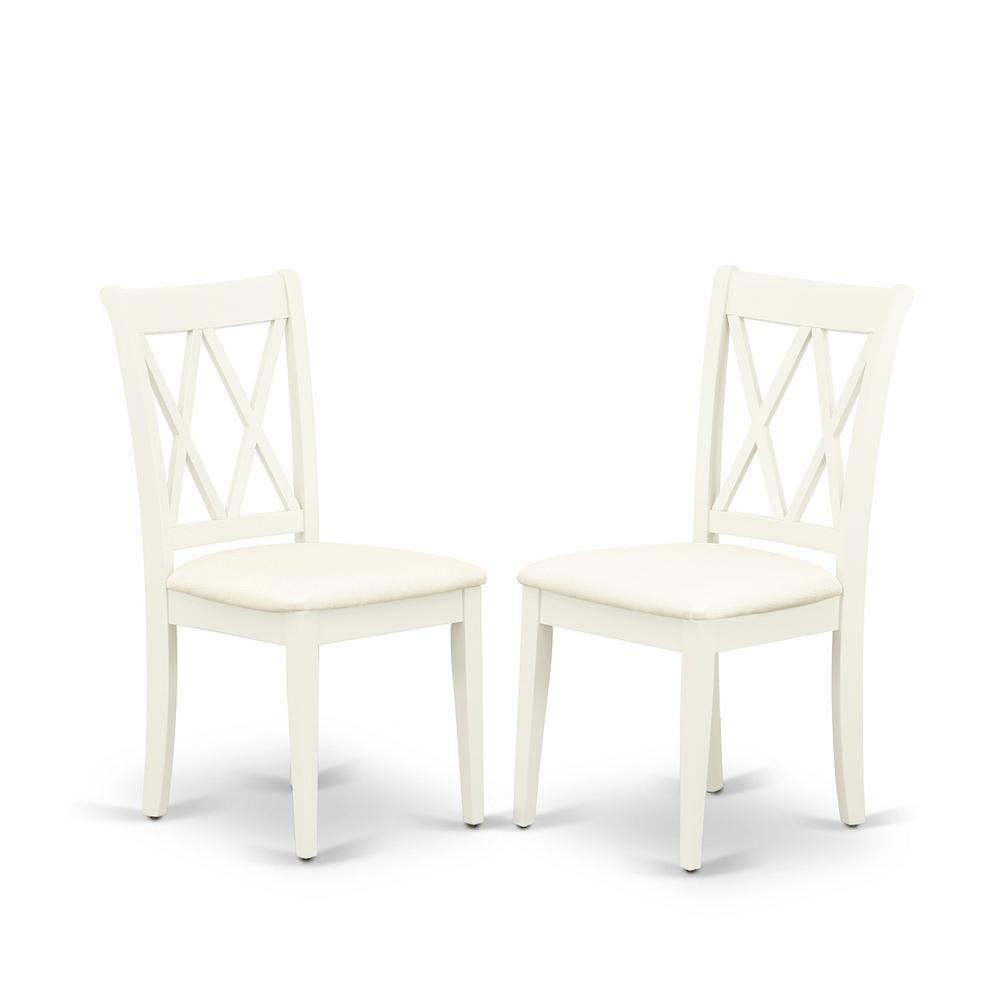 East West Furniture DMCL5-LWH-C 5 Piece Dinning Room Table Set Includes 1 Drop Leaves Dining Room Table and 4 Linen White Dining Chairs with Double X-Back - Linen White Finish. Picture 3