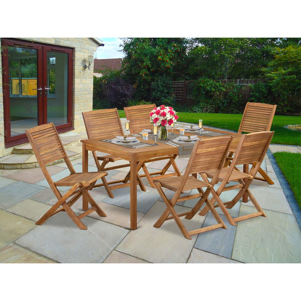7 Piece Patio Dining Set Consist of a Rectangle Acacia Wood Table. Picture 7