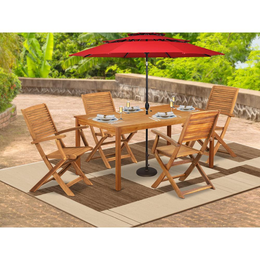 5 Piece Patio Dining Set Contains a Rectangle Acacia Wood Table. Picture 7