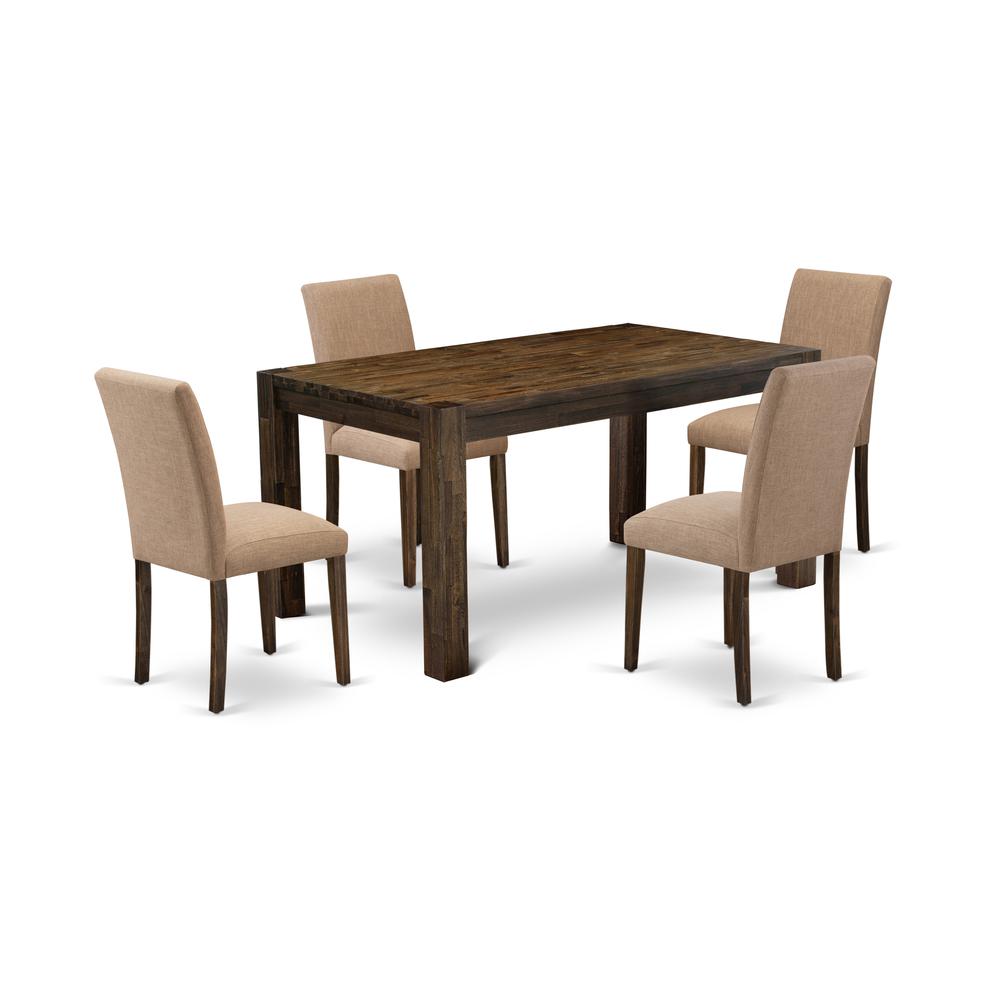 East West Furniture CNAB5-77-47 5Pc Dining Table Set Consists of a Rectangular Table and 4 Upholstered Dining Chairs with Light Sable Color Linen Fabric, Medium Size Table with Full Back Chairs, Distr. Picture 1