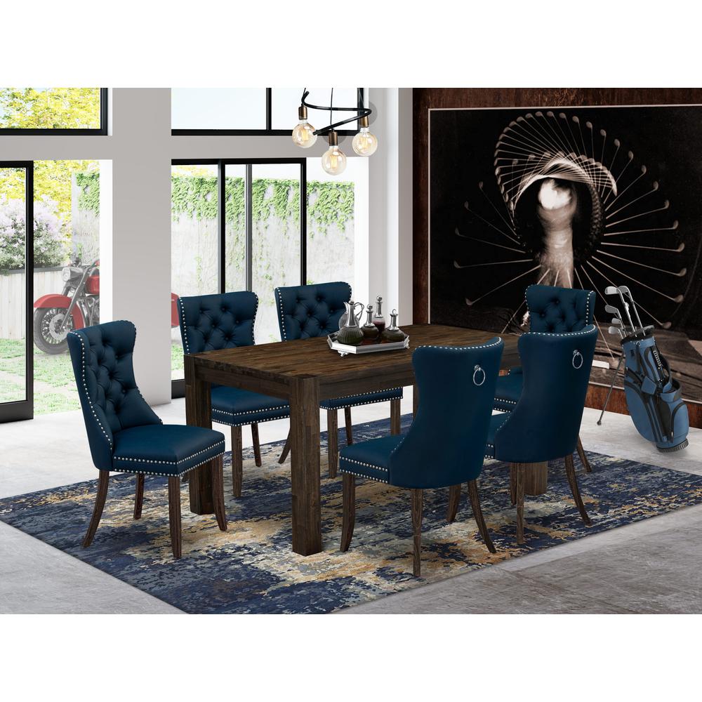 7 Piece Modern Dining Table Set Consists of a Rectangle Rustic Wood Table. Picture 7
