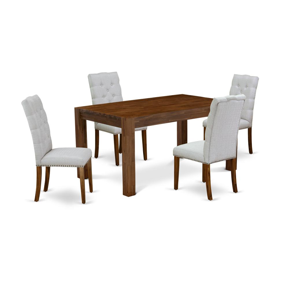 East West Furniture CNEL5-N8-05 5-Piece Dining Room Table Set- 4 Upholstered Dining Chairs with Grey Linen Fabric Seat and Button Tufted Chair Back - Rectangular Table Top & Wooden 4 legs - Antique Wa. Picture 1