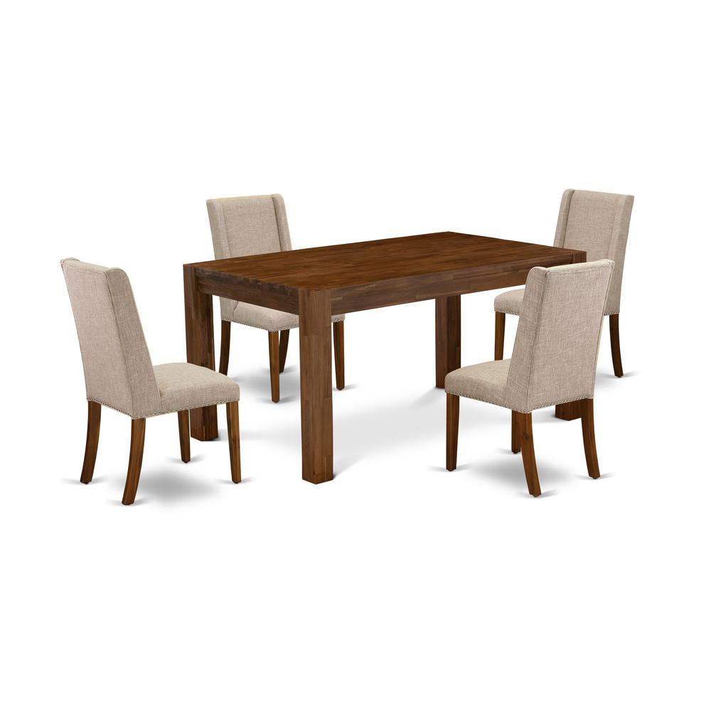 East West Furniture CNFL5-N8-04 5-Pc Dining Table Set- 4 Parson Dining Room Chairs with Clay Linen Fabric Seat and Stylish Chair Back - Rectangular Table Top & Wooden 4 legs - Antique Walnut Finish. Picture 1