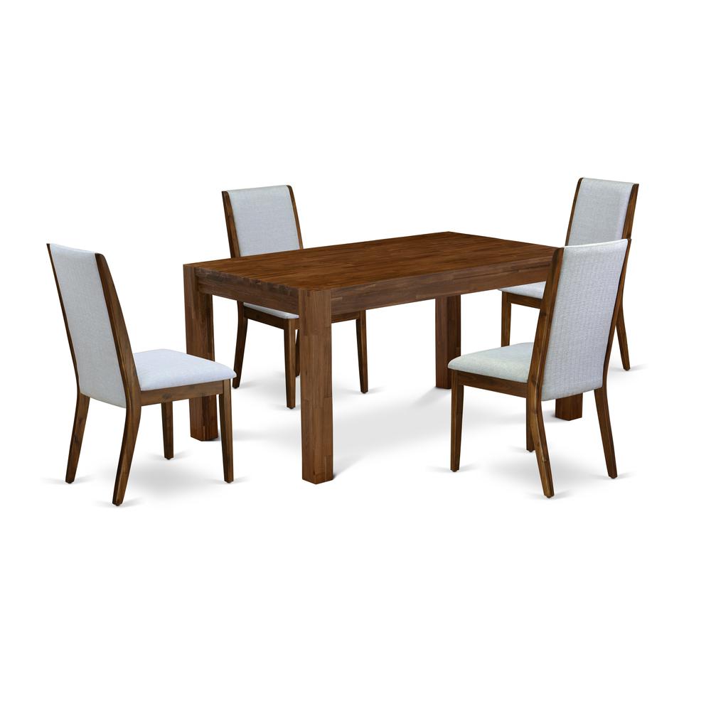 East West Furniture CNLA5-N8-05 5-Pc Dining Table Set- 4 Parson Chairs with Grey Linen Fabric Seat and Stylish Chair Back - Rectangular Table Top & Wooden 4 Legs - Antique Walnut Finish. Picture 1