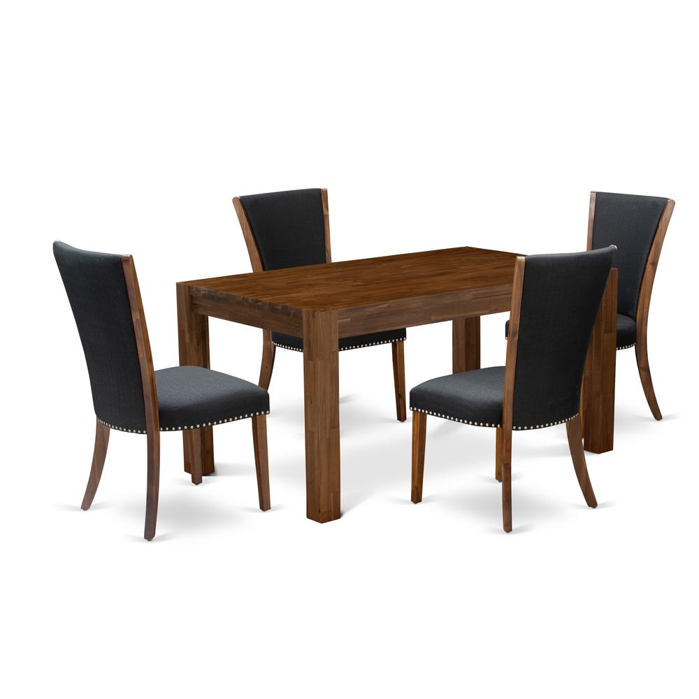East West Furniture - CNVE5-N8-24 - 5-Pc Dining Table Set- 4 Kitchen Chairs and Rectangular Dining Table - Black Linen Fabric Seat and High Chair Back - Antique Walnut Finish. Picture 1