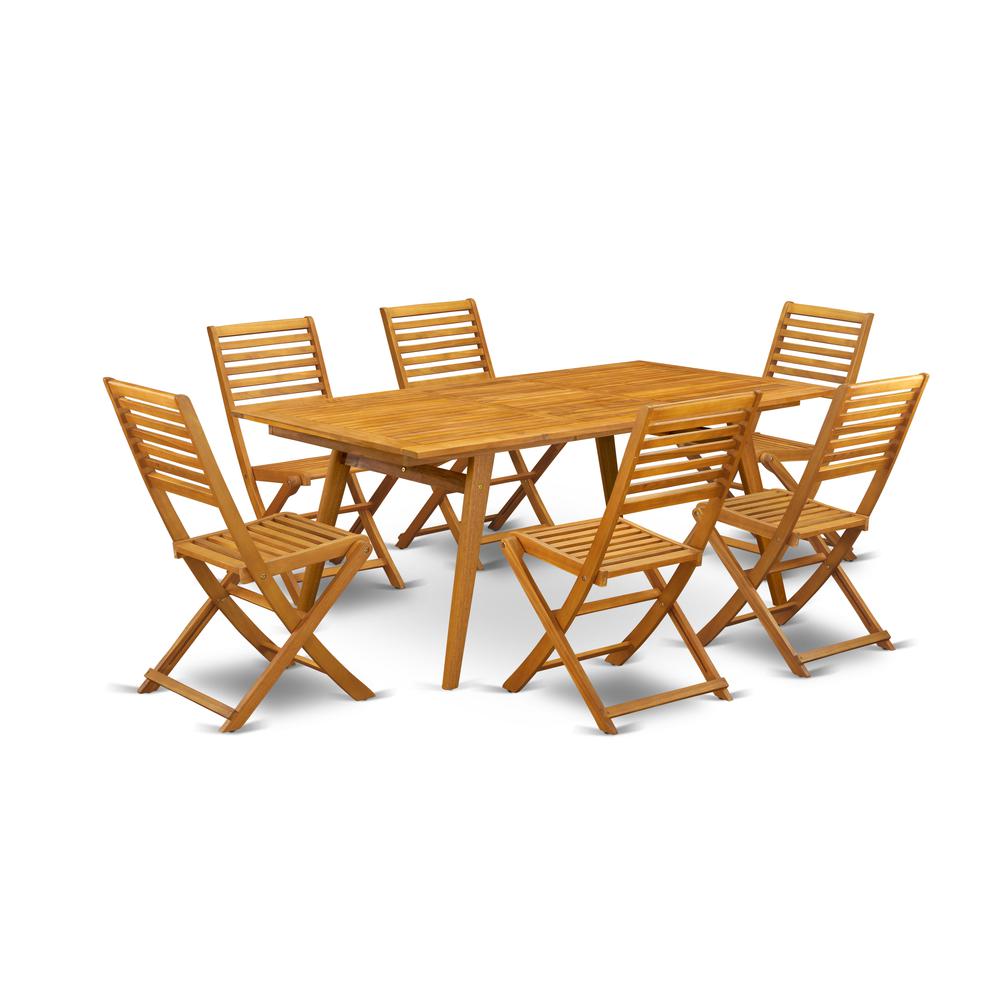 East West Furniture DEBS7CWNA 7-Piece Modern Table Set- 6 Foldable Chairs Ladder Back and Outdoor Coffee Table and Rectangle Top with Wooden 4 legs - Natural Oil Finish. Picture 1