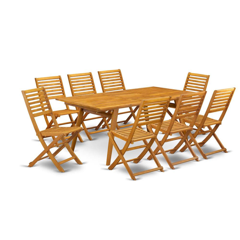 East West Furniture DEBS9CWNA 9-Pc Small Patio Table Set- 8 Patio Chairs Ladder Back and Patio Table and Rectangle Top with Wood 4 legs - Natural Oil Finish. Picture 1