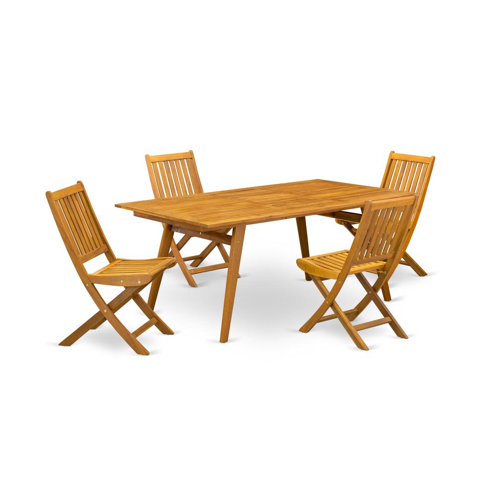 East West Furniture DEDK5CWNA 5-Piece Table Set- 4 Outdoor Chairs Slatted Back and Modern Coffee Table and Rectangular Top with Wood 4 legs - Natural Oil Finish. Picture 1