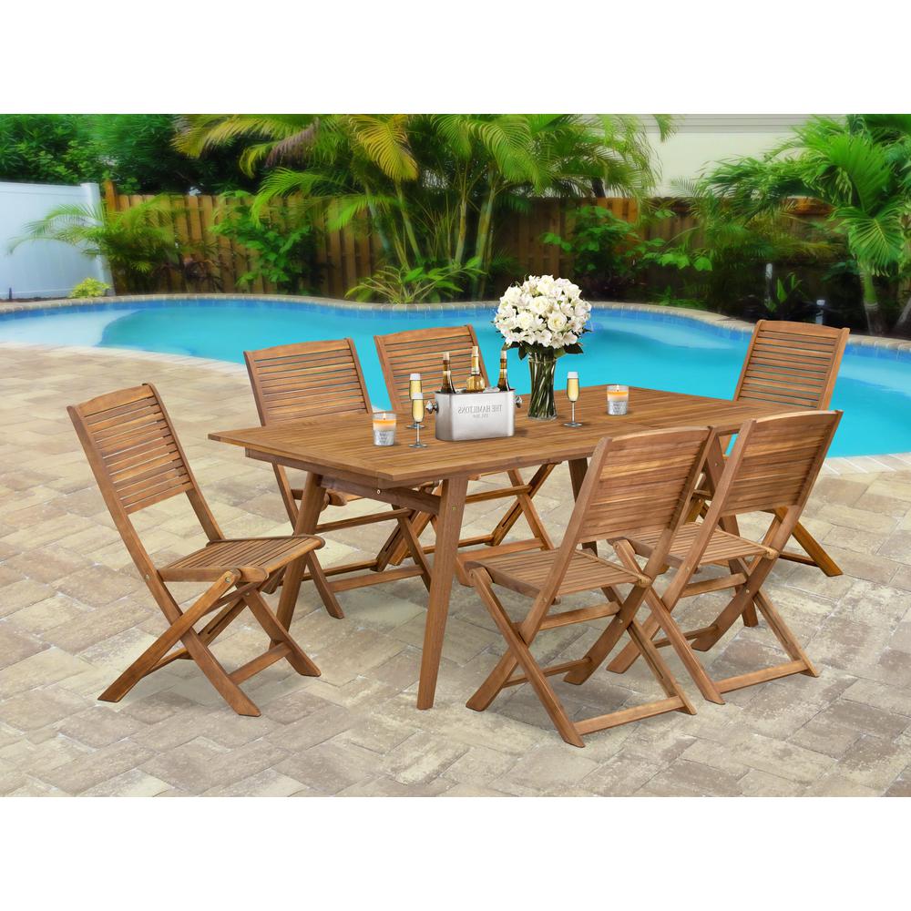 7 Piece Patio Dining Set Consist of a Rectangle Acacia Wood Table. Picture 7