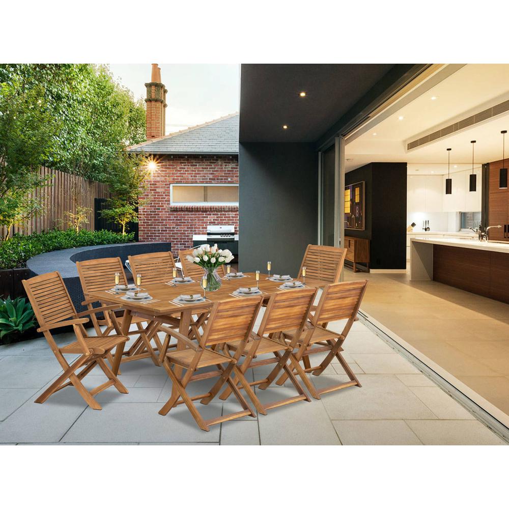 9 Piece Outdoor Patio Dining Sets Contains a Rectangle Acacia Table. Picture 7