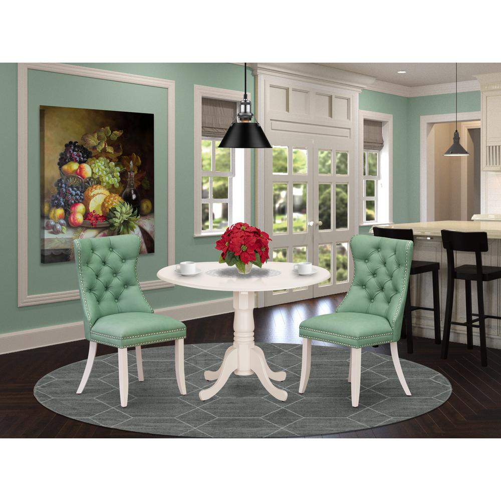 3 Piece Kitchen Table Set Contains a Round Dining Table with Dropleaf. Picture 7