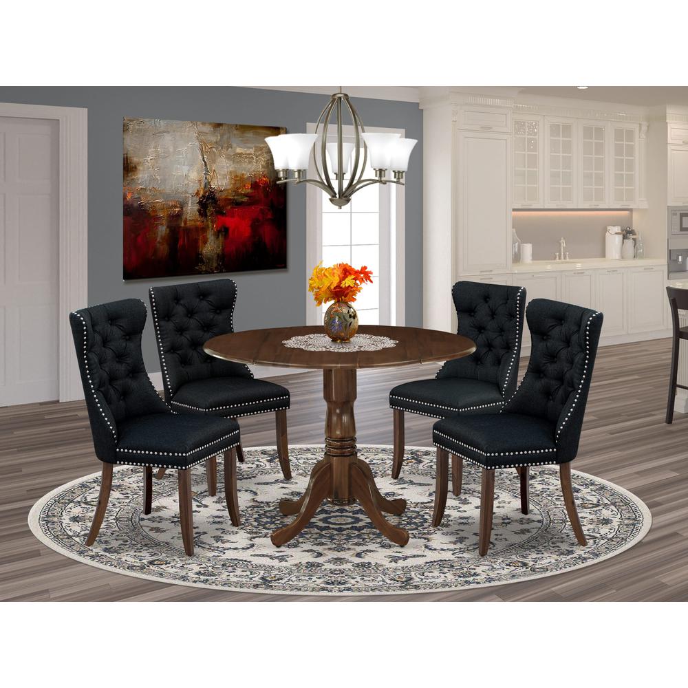 5 Piece Dining Table Set Contains a Round Solid Wood Table with Dropleaf. Picture 7