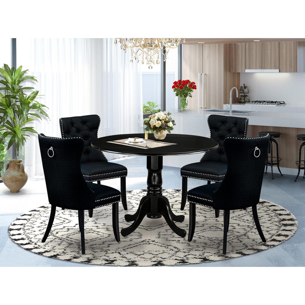5 Piece Dining Table Set Contains a Round Solid Wood Table with Dropleaf. Picture 7