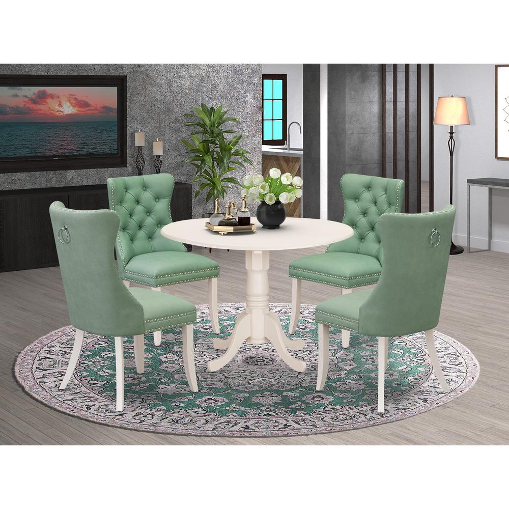 5 Piece Kitchen Table Set Consists of a Round Dining Table with Dropleaf. Picture 7