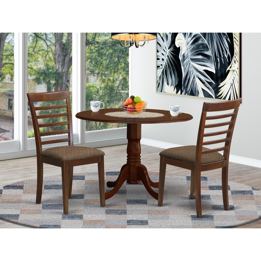 DLML3-MAH-C 3 PC small Kitchen Table and Chairs set-round Kitchen Table and 2 Dining Chairs. Picture 2