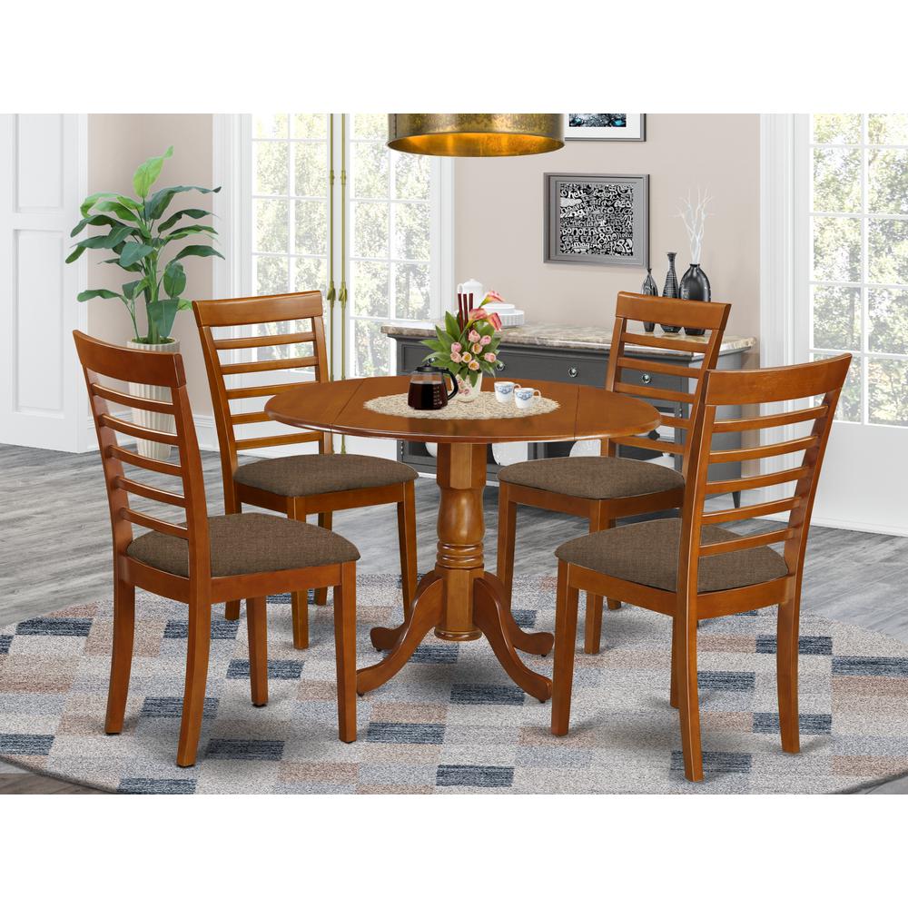 DLML5-SBR-C 5 Pc small Kitchen Table and Chairs set-round Kitchen Table and 4 Kitchen Chairs. Picture 2