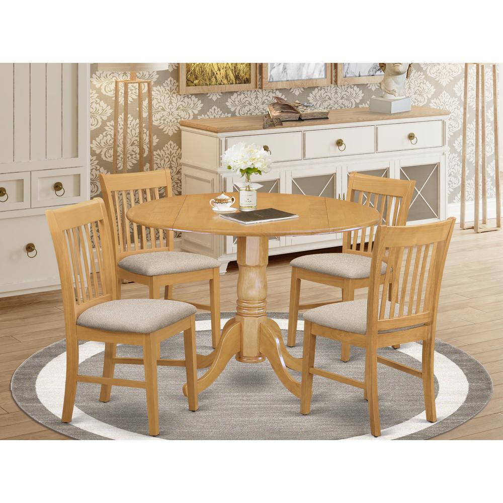 DLNO5-OAK-C 5 Pc small Kitchen Table set-round Kitchen Table and 4 Dining Chairs.. Picture 2