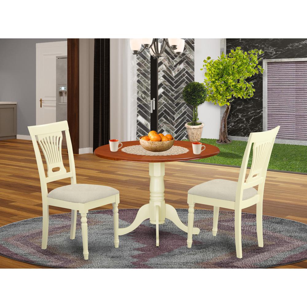 DLPL3-BMK-C 3 PC Kitchen Table set-Dining Table and 2 Wooden Kitchen Chairs in Buttermilk and Cherry. Picture 2