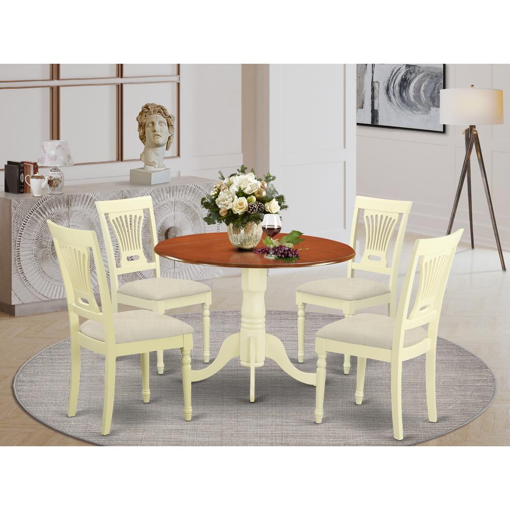 DLPL5-BMK-C 5 PC Kitchen Table set-Dining Table and 4 Wooden Kitchen Chairs in Buttermilk and Cherry. Picture 2