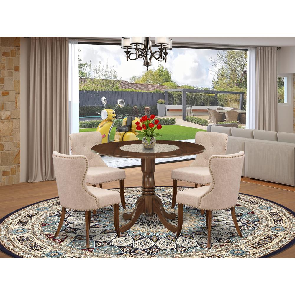 5 Pc Dining Set Contains a Round Wooden Table and 4 Upholstered Chairs. Picture 7
