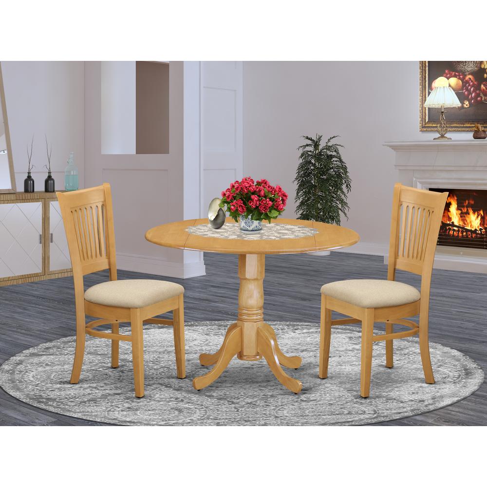 DLVA3-OAK-C 3 Pc Kitchen nook Dining set-Kitchen Table and 2 slat back Chairs. Picture 2