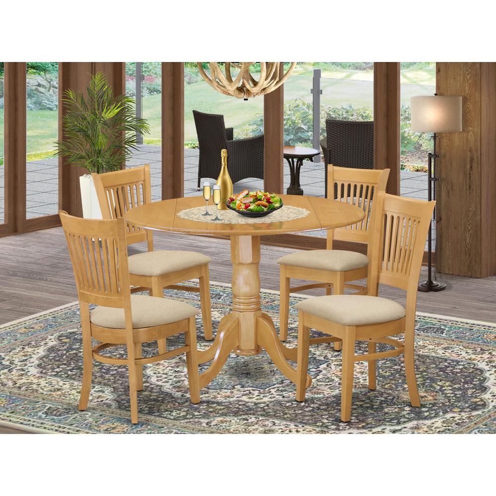 DLVA5-OAK-C 5 Pc small Kitchen Table set-drop leaf Table and 4 dinette Chairs. Picture 2