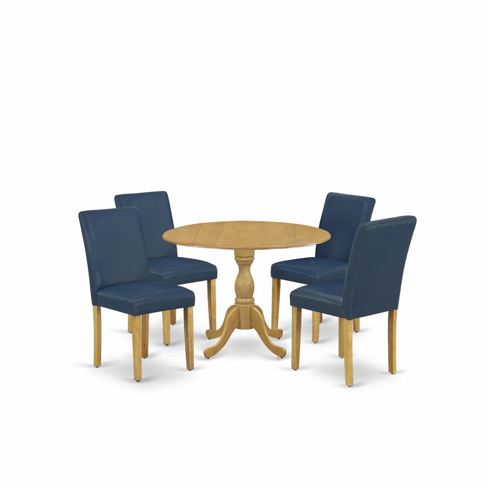 East West Furniture DMAB5-OAK-55 5 Piece Dining Table Set - Oak Dinning Table and 4 Oasis Blue PU Leather Mid Century Modern Chairs with High Back - Oak Finish. Picture 1