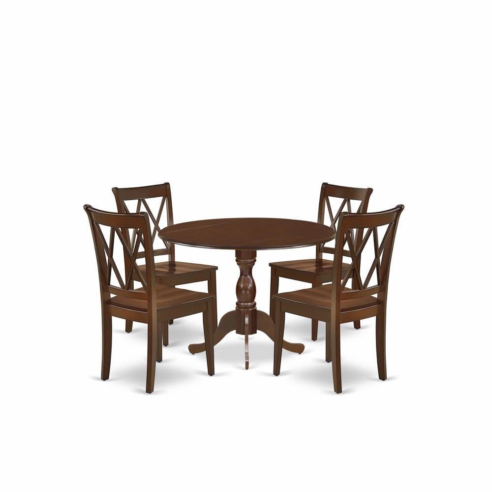 East West Furniture DMCL5-MAH-W 5 Piece Dinette Sets Includes 1 Drop Leaves Dining Table and 4 Mahogany Kitchen Chairs with Double X-Back - Mahogany Finish. Picture 1