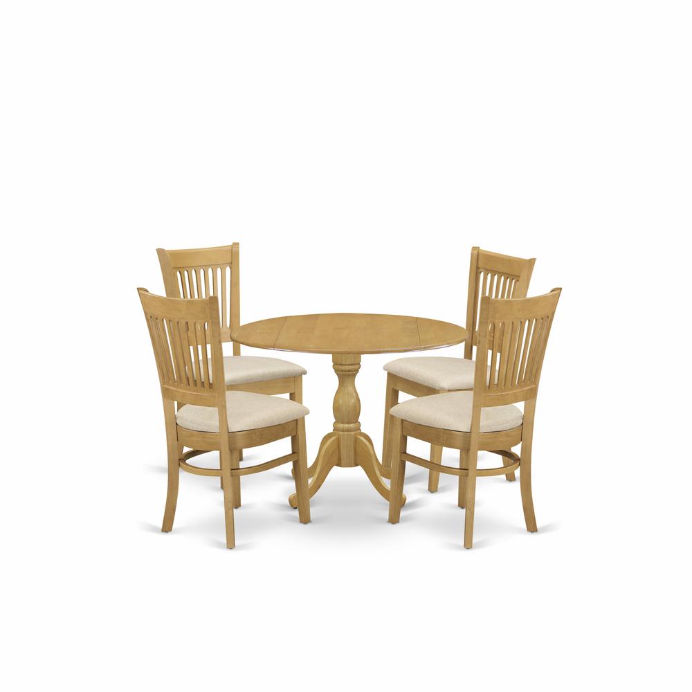 East West Furniture DMVA5-OAK-C 5 Piece Modern Dining Table Set - Oak Dinner Table and 4 Oak Linen Fabric Dining Room Chairs with Slatted Back - Oak Finish. Picture 1