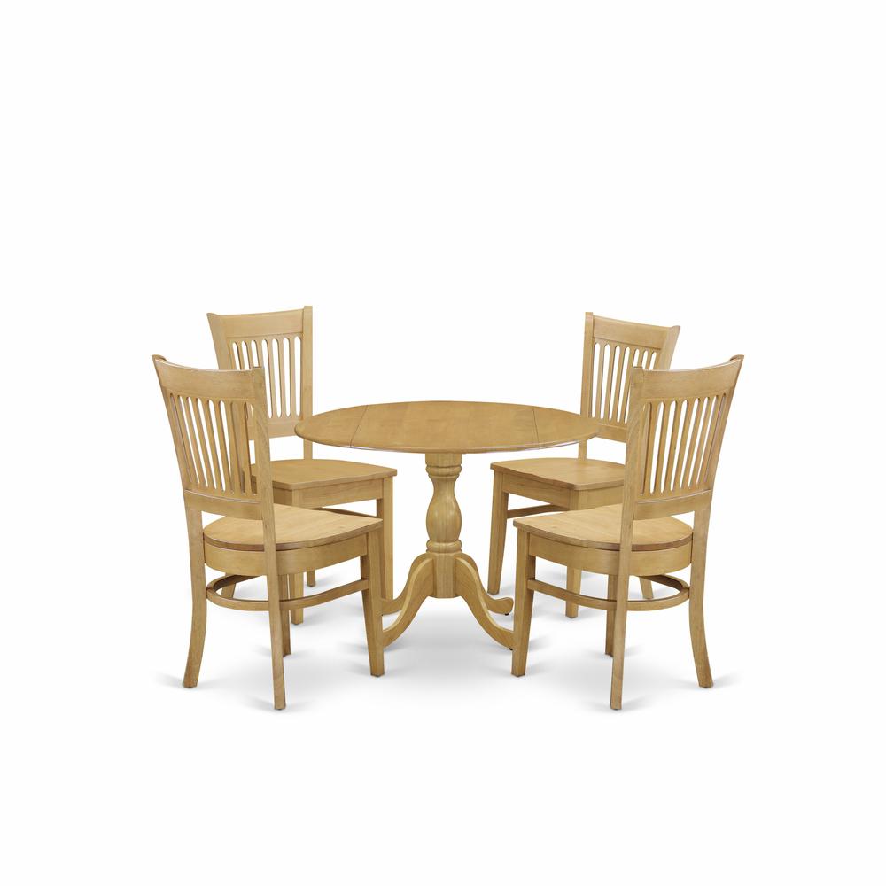 East West Furniture DMVA5-OAK-W 5 Piece Dining Room Set - Oak Wood Dining Table and 4 Oak Wooden Dining Chairs for Dining Room with Slatted Back - Oak Finish. Picture 1