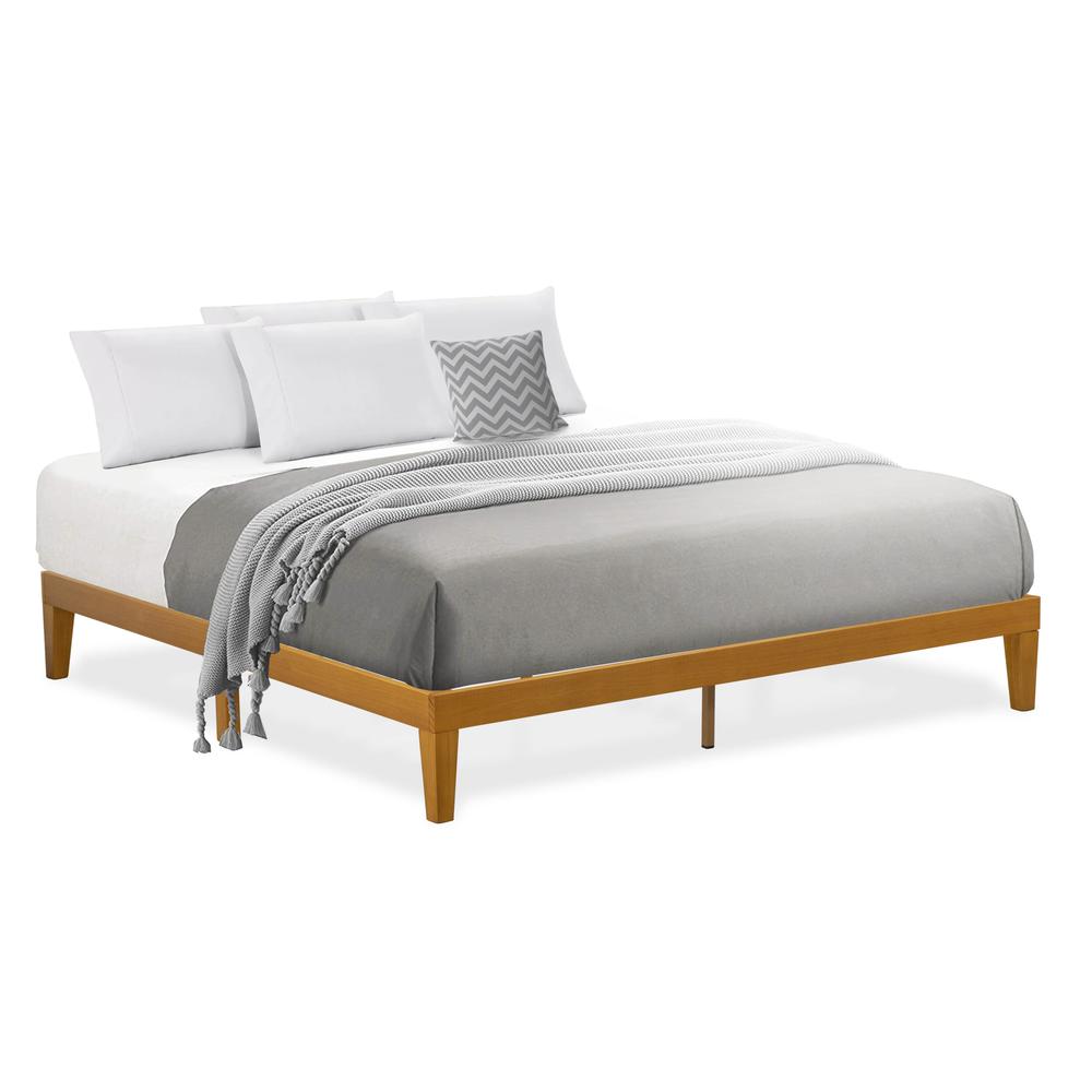 East West Furniture King Size Platform Bed Frame with 4 Solid Wood Legs and 2 Extra Center Legs - Oak Finish. Picture 2