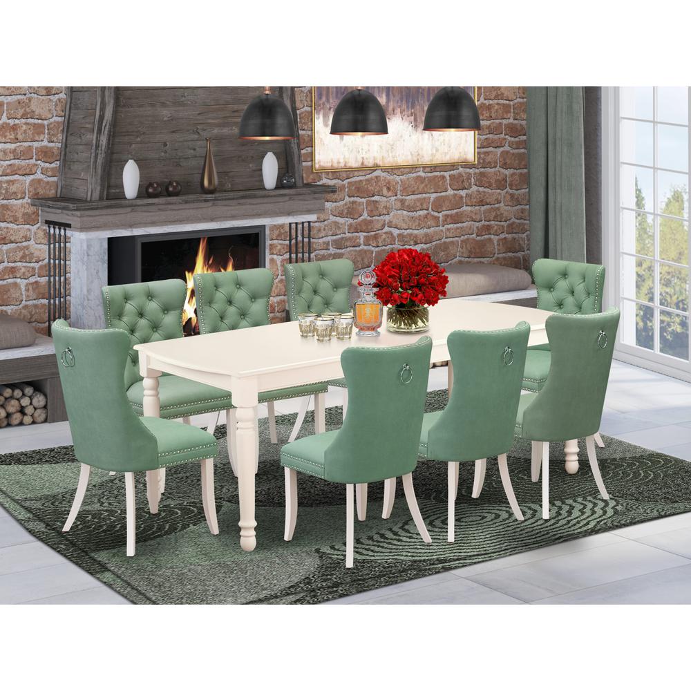 9 Piece Kitchen Set Consists of a Rectangle Dining Table with Butterfly Leaf. Picture 7