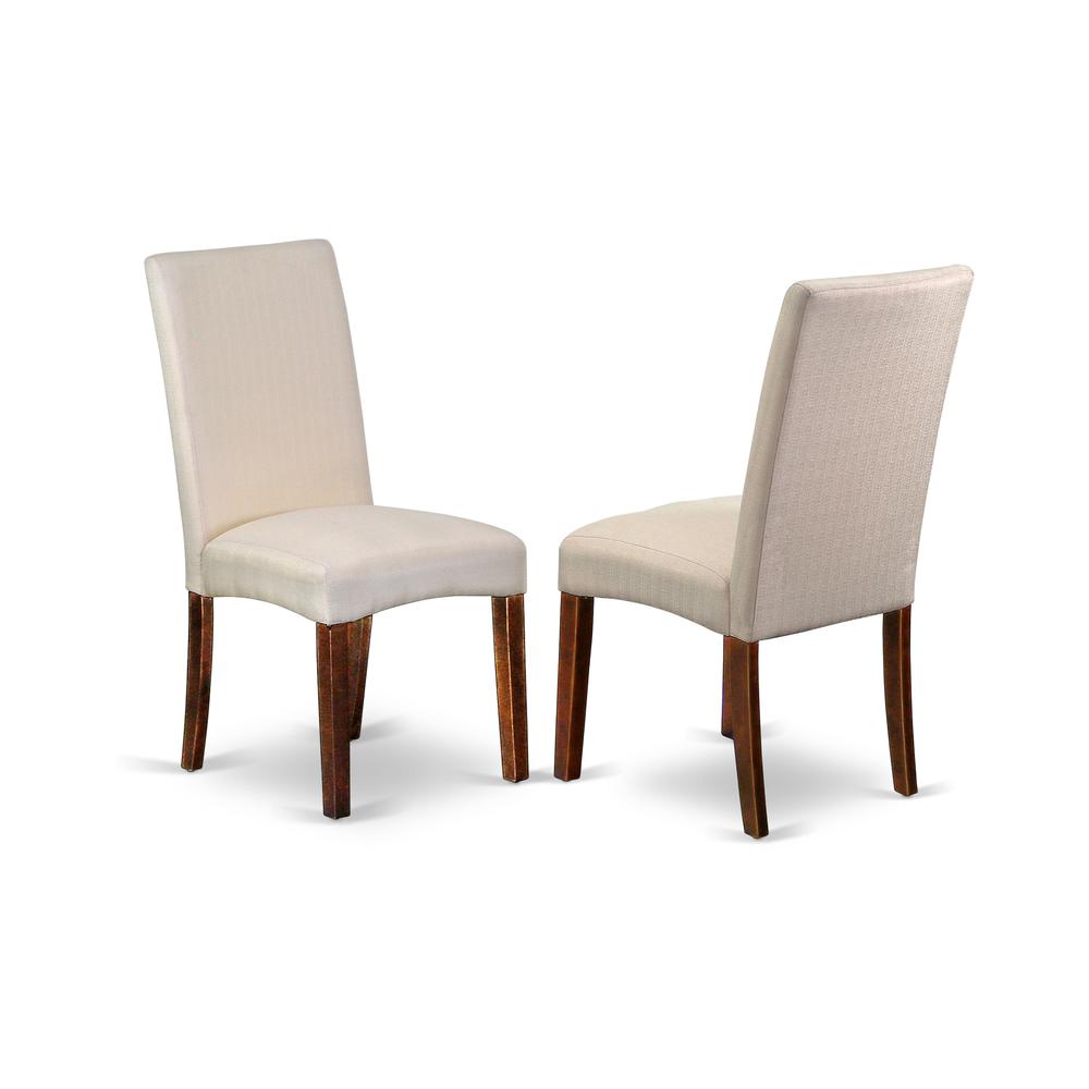 East West Furniture DMDR5-MAH-01 5 Piece Dining Set Consists of 1 Drop Leaves Dining Table and 4 Cream Linen Fabric Dinning Chairs with High Back - Mahogany Finish. Picture 3