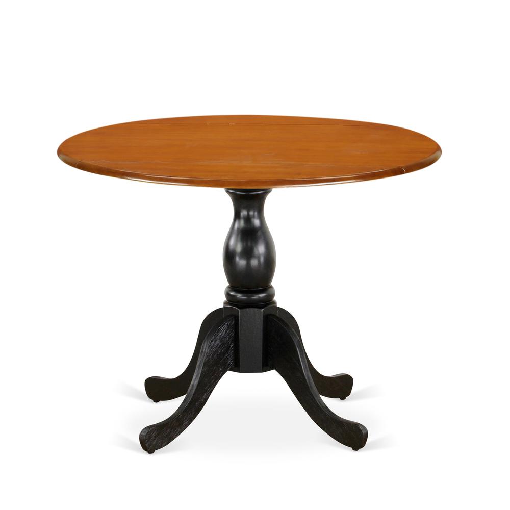 East West Furniture Kitchen Table with Drop Leaves - Cherry Table Top and Black Pedestal Leg Finish. Picture 2
