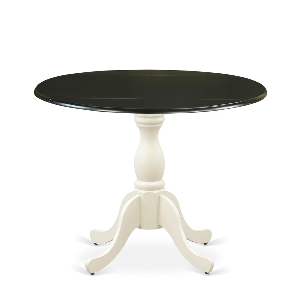 East West Furniture Dining Room Table with Drop Leaves - Black Table Top and Linen White Pedestal Leg Finish. Picture 2