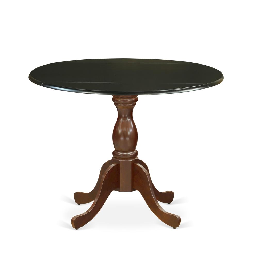 East West Furniture Kitchen Table with Drop Leaves - Black Table Top and Mahogany Pedestal Leg Finish. Picture 2