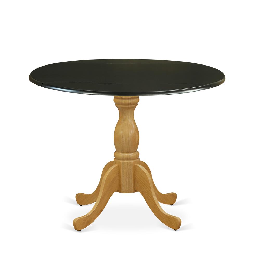 East West Furniture Dinning Table with Drop Leaves - Black Table Top and Oak Pedestal Leg Finish. Picture 2