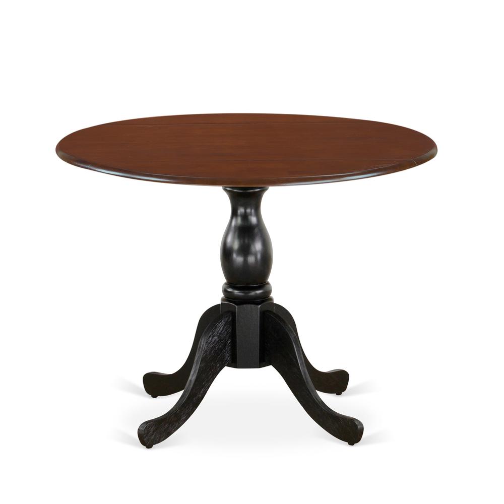 East West Furniture Mid Century Modern Dining Table with Drop Leaves - Mahogany Table Top and Black Pedestal Leg Finish. Picture 2