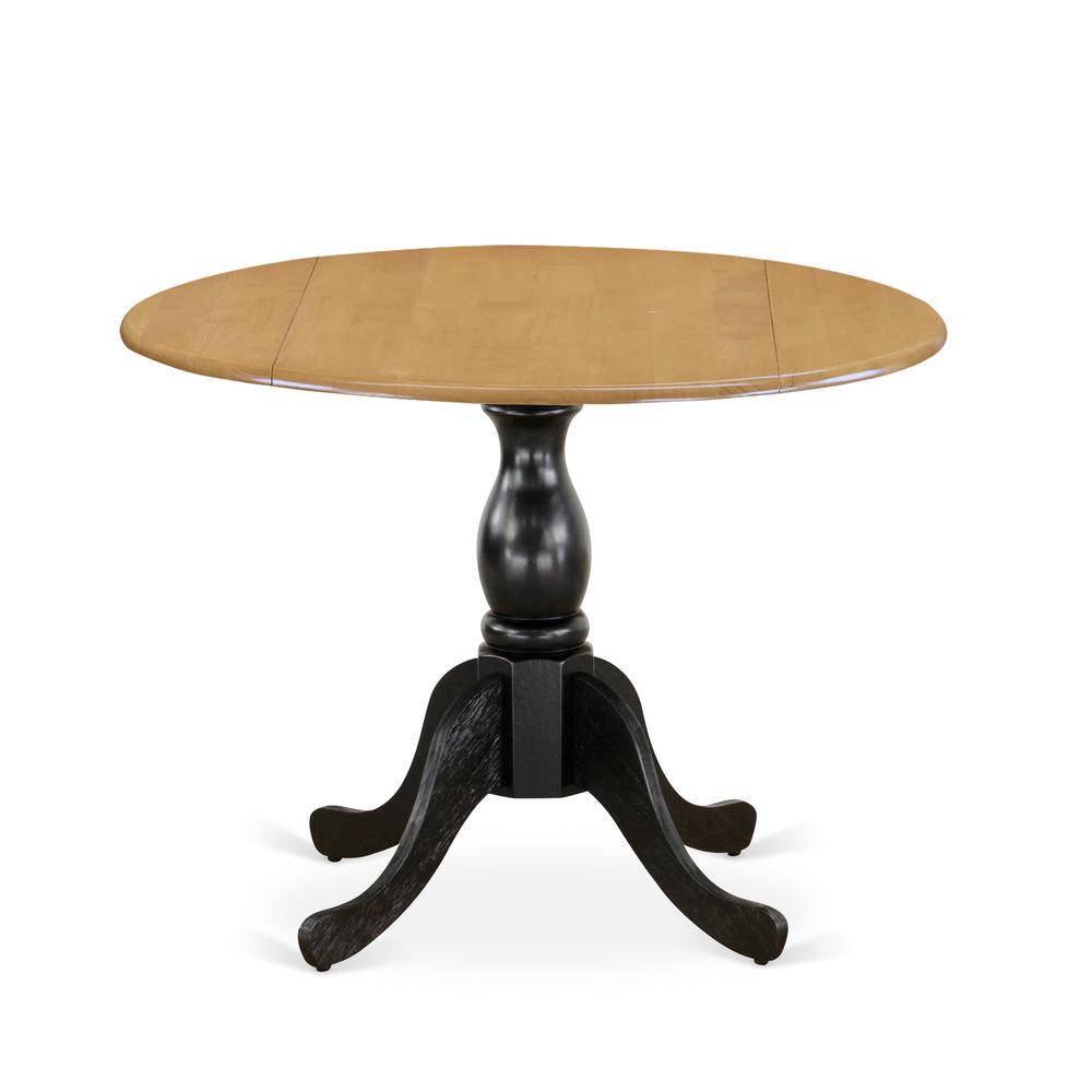 East West Furniture Dining Room Table with Drop Leaves - Oak Table Top and Black Pedestal Leg Finish. Picture 2