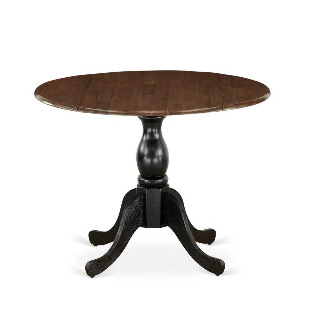 East West Furniture Wood Kitchen Table with Drop Leaves - Walnut Table Top and Black Pedestal Leg Finish. Picture 2