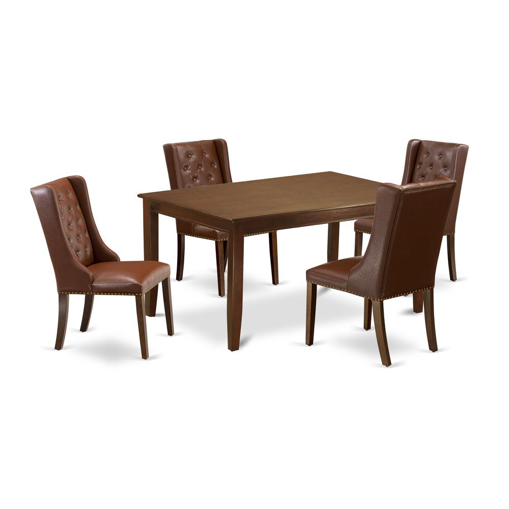 East West Furniture DUFO5-MAH-46 5-Piece Dinette Set Includes 1 Kitchen Dining Table and 4 Brown Linen Fabric Dining Chair with Button Tufted Back - Mahogany Finish. Picture 1