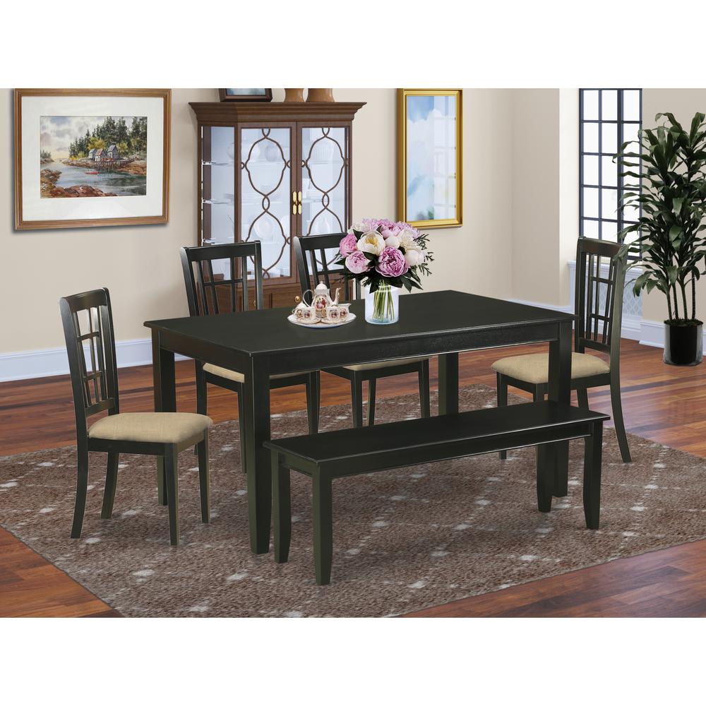 DUNI6-BLK-C 6 PC Kitchen nook Dining set - Kitchen Table and 4 Dining Chairs with Bench. Picture 4