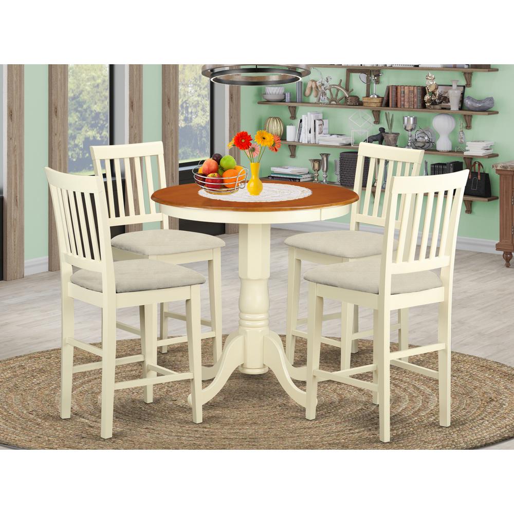 EDVN5-WHI-C 5 PC pub Table set - Kitchen dinette Table and 4 bar stools with backs.. Picture 2
