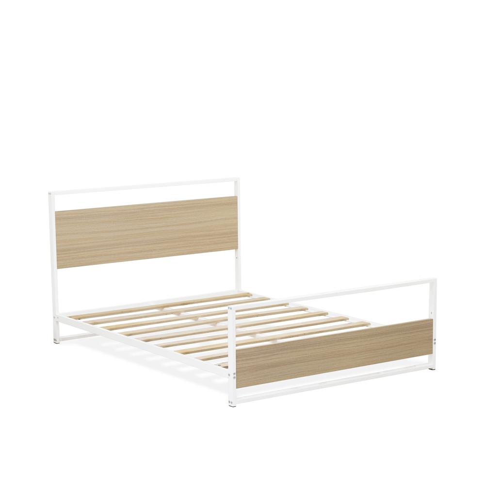 Erie Platform Bed Frame with 4 Metal Legs - High-class Bed in Powder Coating White Color and White Wood laminate. Picture 2