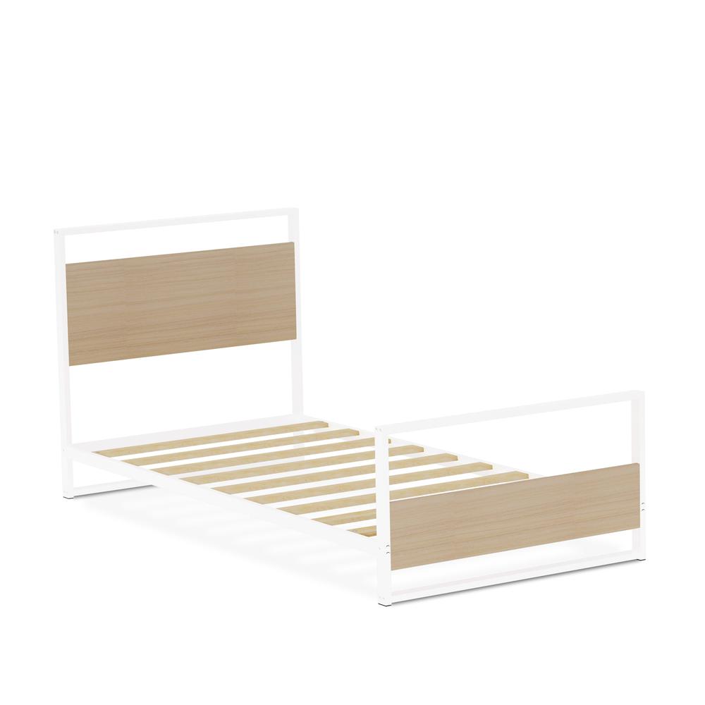 Erie metal bed frame with 4 Metal Legs - Lavish Bed in Powder Coating White Color and White Wood laminate. Picture 2