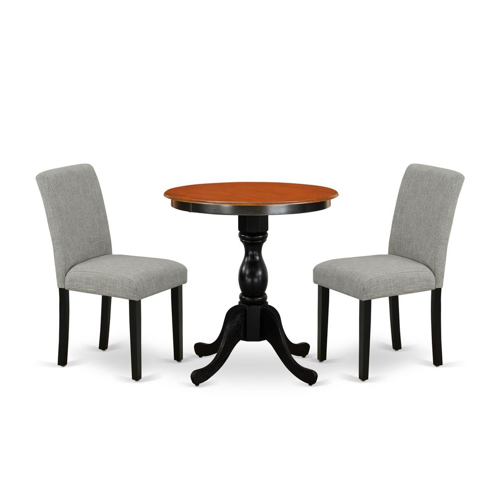 East West Furniture 3-Piece Dinette Set Include a Wooden Table and 2 Shitake Linen Fabric Padded Chairs with High Back - Black Finish. Picture 2