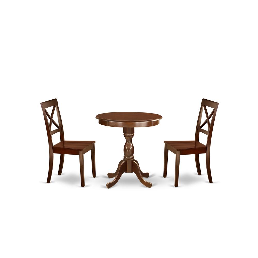 East West Furniture - ESBO3-MAH-W - 3-Pc Modern Dining Table Set - 2 Dining Room Chairs and 1 Dining Table (Mahogany Finish). Picture 1