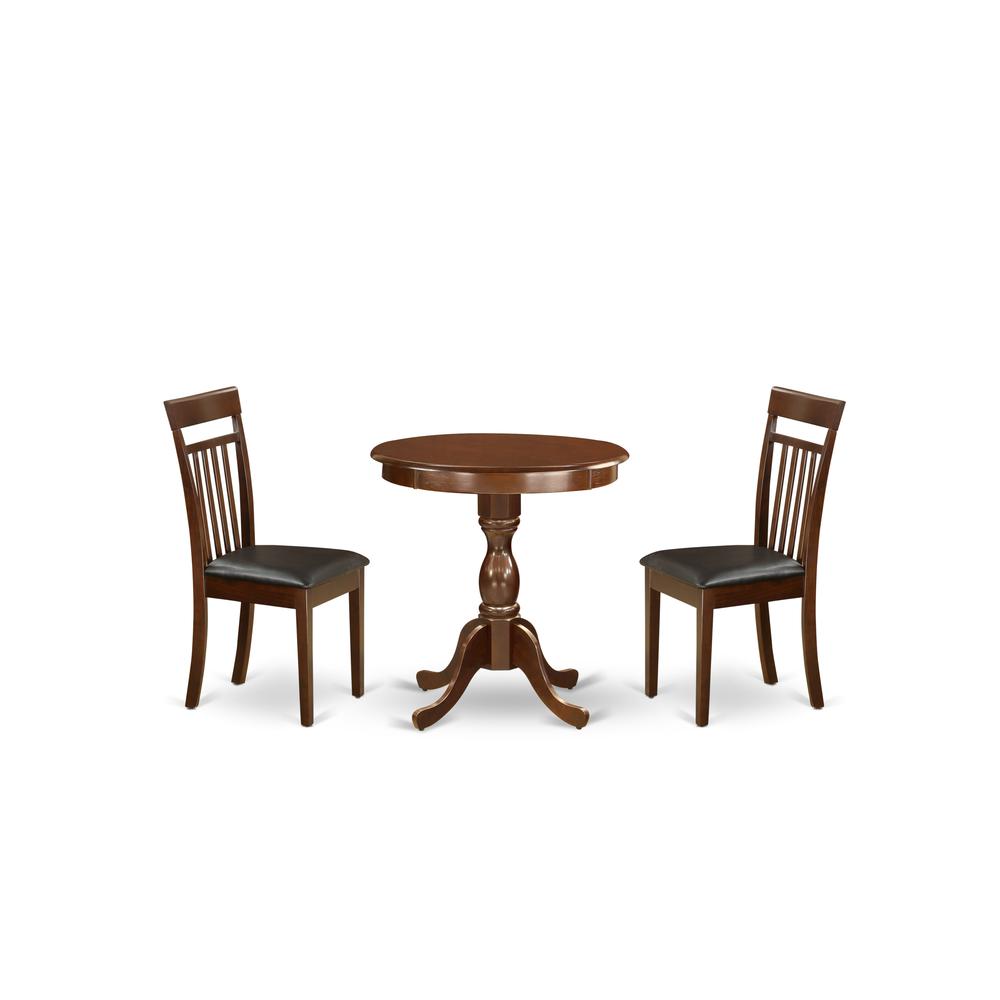 East West Furniture - ESCA3-MAH-LC - 3-Pc Kitchen Dining Set - 1 Kitchen Dining Table and 2 Dining Room Chairs (Mahogany Finish). Picture 1