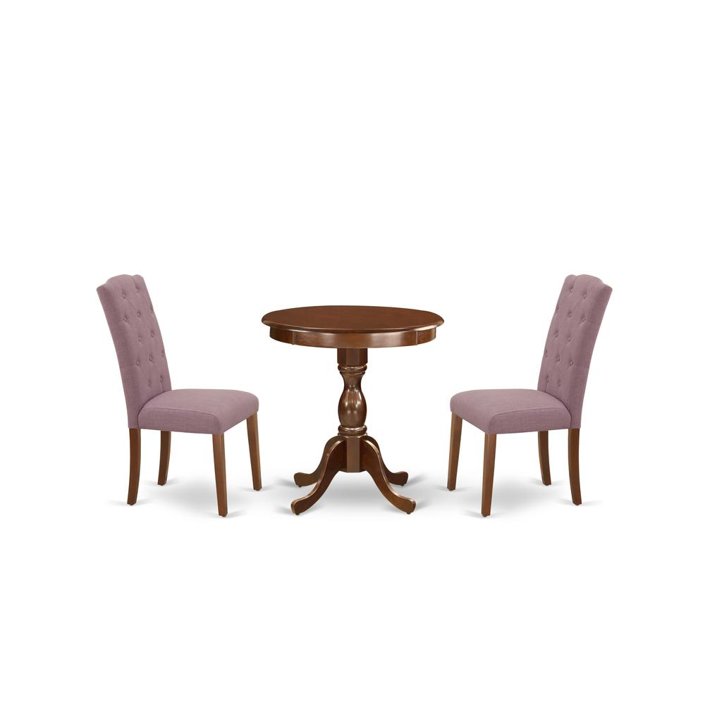East West Furniture - ESCE3-MAH-10 - 3-Pc Dinette Room Set - 2 Kitchen Parson Chairs and 1 Dining Table (Mahogany Finish). Picture 1